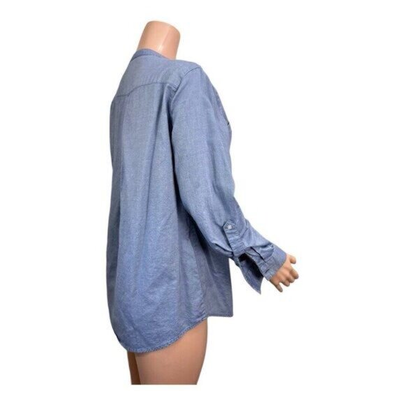 Westbound Women SZ Large 100% Cotton Blue Chambray Knit Button Up Shirt Top - Picture 10 of 12